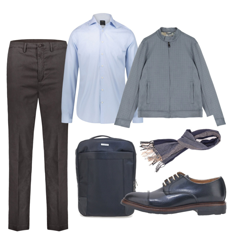 Outfit uomo - Day look office!!!. Stile Business/Elegante per Ufficio. Abbinamento con giacche, camicie, scarpe stringate, sciarpe, pantaloni, borse sportive.
