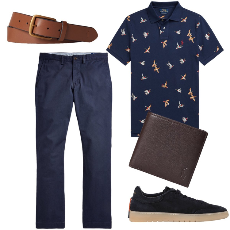 Outfit uomo - Aperitivo post lavoro con i colleghi. Stile Urban per Ufficio. Abbinamento con pantaloni, cinture, portafogli, polo, sneakers.