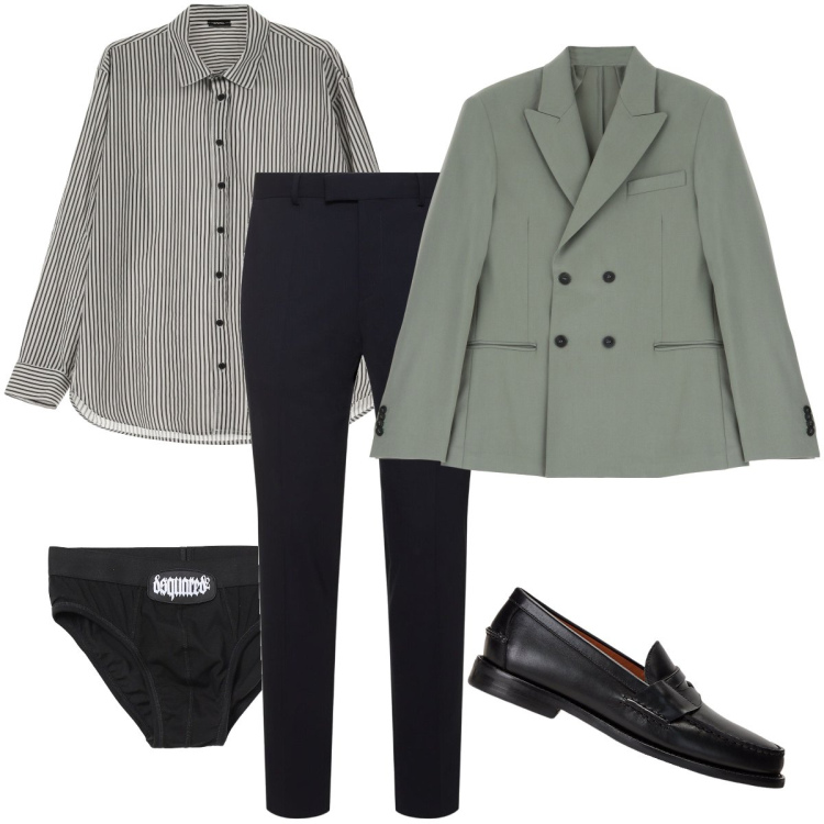 Outfit uomo - Rientro in ufficio. Stile Business/Elegante per Ufficio. Abbinamento con camicie, giacche, scarpe stringate, pantaloni, slip.