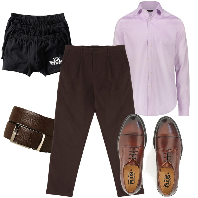 Outfit uomo - Le stringate per il rientro in ufficio. Stile Business/Elegante per Ufficio. Abbinamento con boxer, pantaloni chino, cinture, scarpe stringate, camicie.