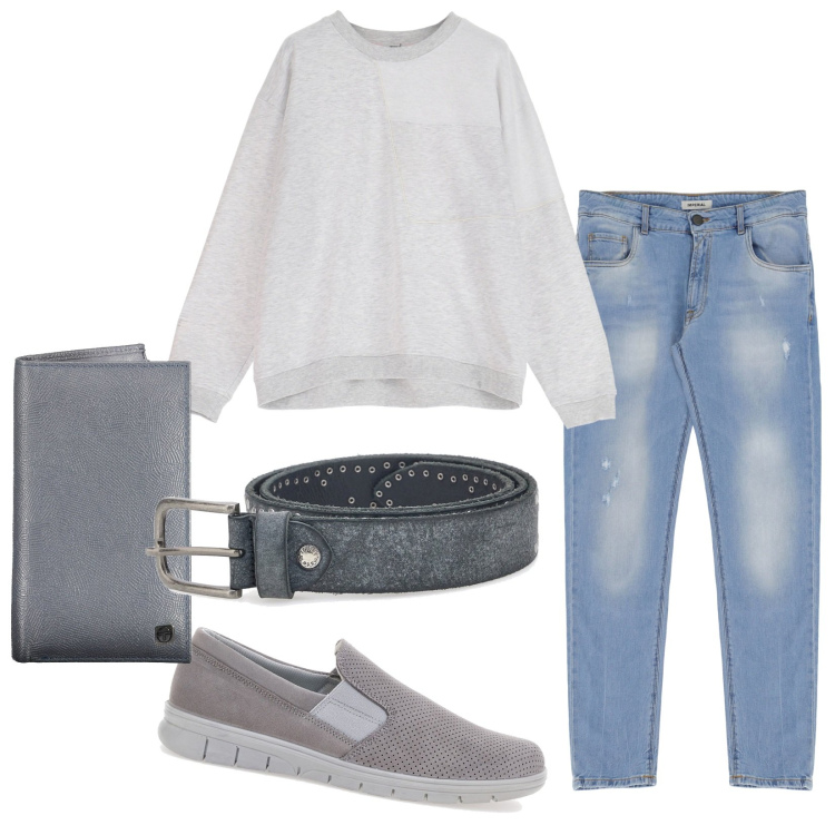 Outfit uomo - Total look #1950711. Stile Casual per Tutti i giorni. Abbinamento con jeans slim fit, felpe, scarpe stringate, portafogli, cinture.