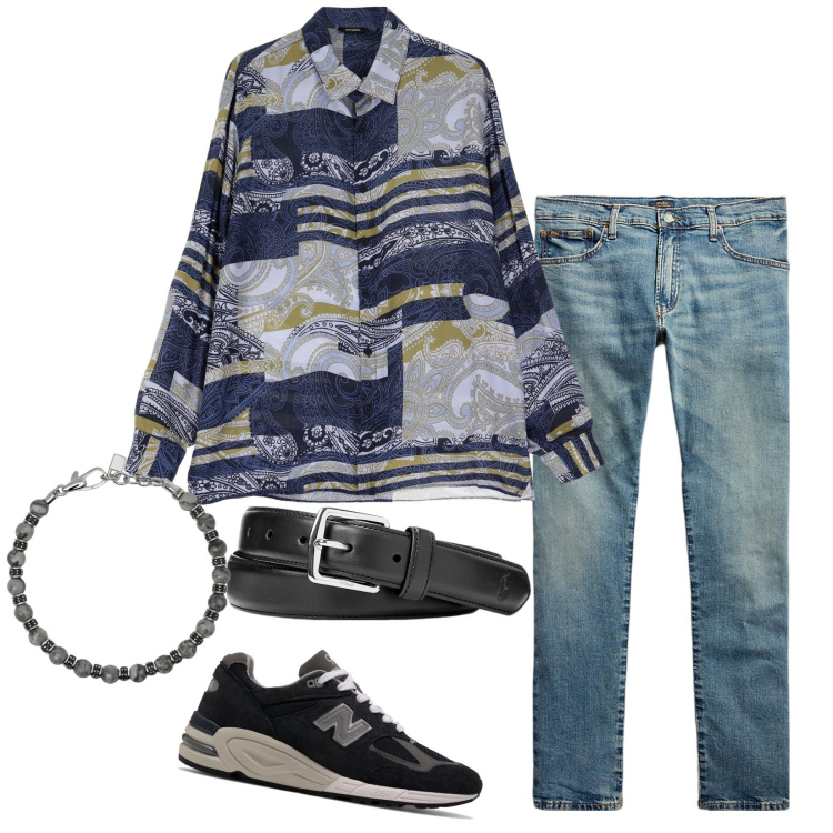Outfit uomo - Cena con te in agriturismo. Stile Casual per Serata speciale. Abbinamento con braccialetti, sneakers, camicie, cinture, jeans.