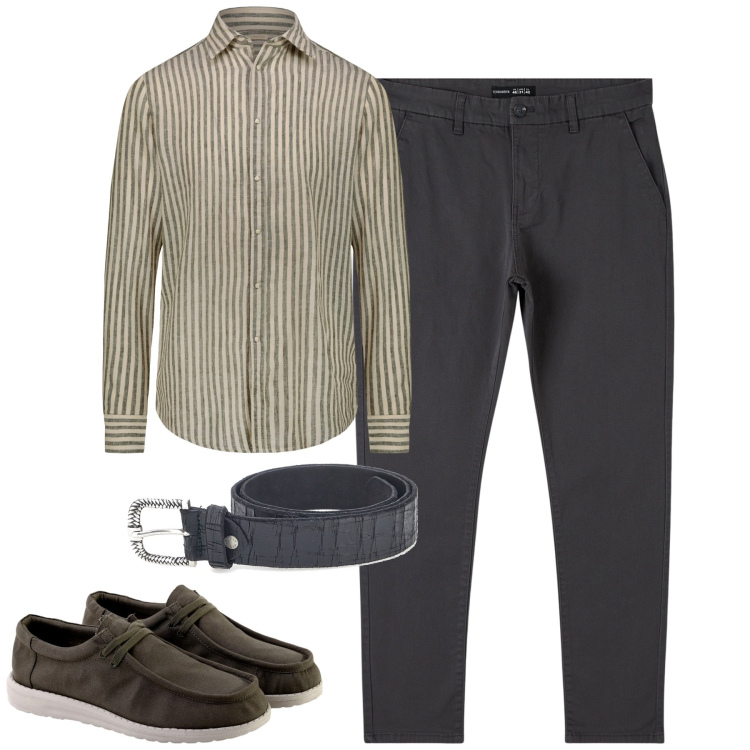 Outfit uomo - Total look #1950729. Stile Urban per Ufficio. Abbinamento con pantaloni chino, camicie, scarpe stringate, cinture.