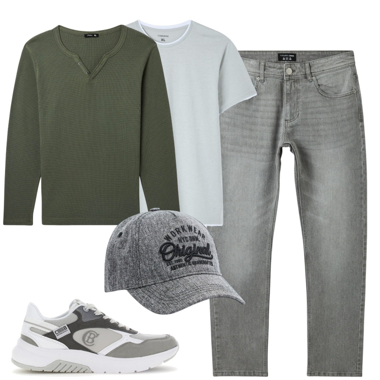 Outfit uomo - Total look #1950733. Stile Urban per Tutti i giorni. Abbinamento con t-shirt, cappelli, jeans, t-shirt, sneakers.