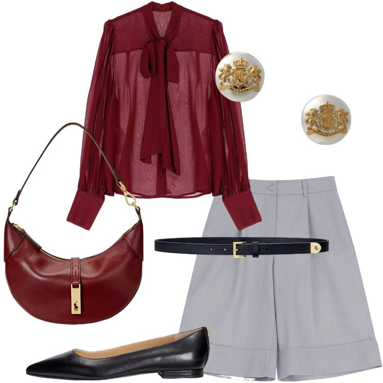 Outfit donna - IMPERIAL - Back to office. Stile Bon Ton per Ufficio. Abbinamento con camicie, bermuda, ballerine, orecchini, borse a spalla, cinture.