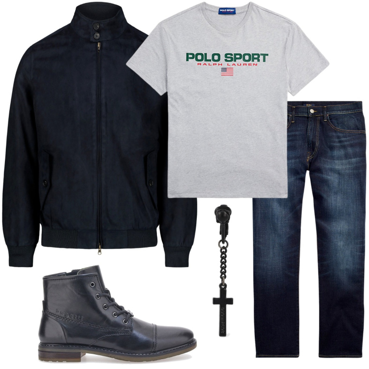 Outfit uomo - Stivaletti Bugatti. Stile Trendy per Tutti i giorni. Abbinamento con jeans dritti, t-shirt, stivali e stivaletti, orecchini, giacche.