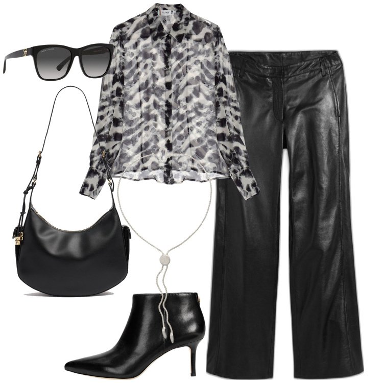 Outfit donna - City. Stile Trendy per Tutti i giorni. Abbinamento con pantaloni, camicie, occhiali da sole, braccialetti, stivaletti, borse a spalla.