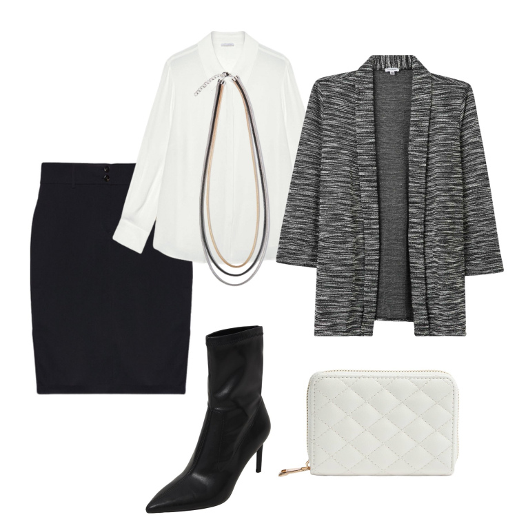 Outfit donna - Pausa pranzo con i capi !. Stile Glamour per Ufficio. Abbinamento con blazer, stivaletti, portafogli, gonne, camicie, collane.