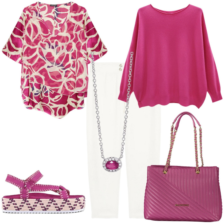 Outfit donna - Total look #1950922. Stile Casual per Tutti i giorni. Abbinamento con collane, sandali, bluse, maglieria, borse a spalla, pantaloni.