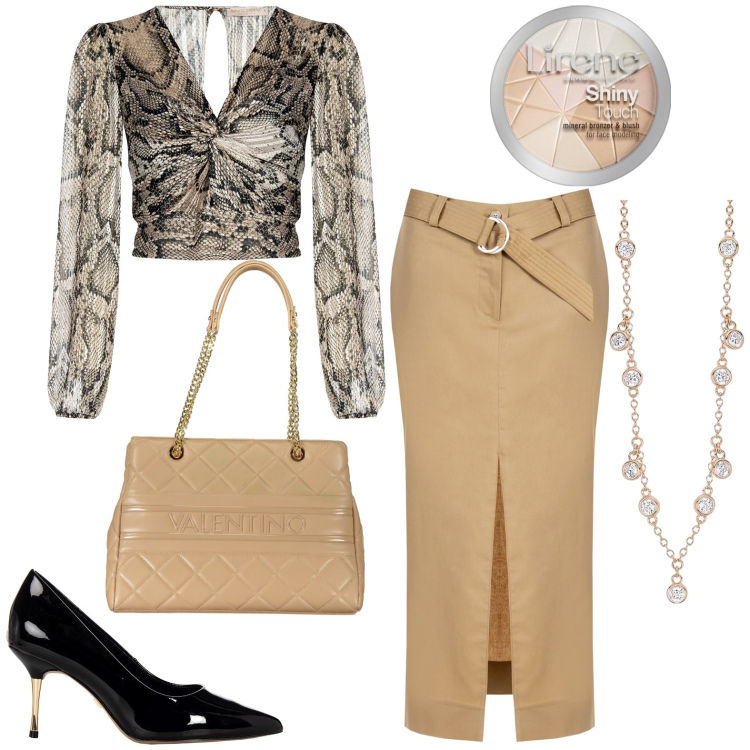 Outfit donna - Total look #1950936. Stile Casual chic per Serata fuori. Abbinamento con ciprie, collane, bluse, gonne longuette, décolleté, borse a spalla.