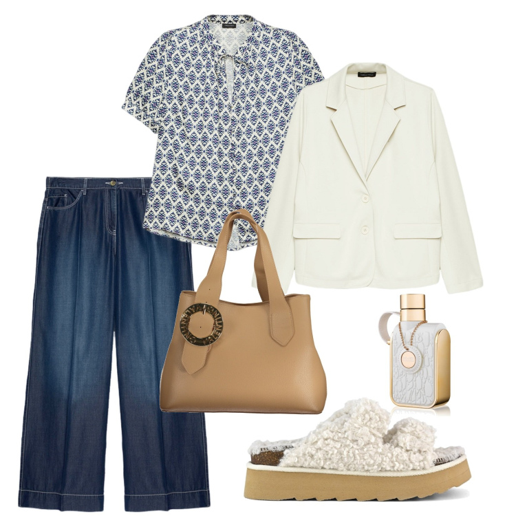 Outfit donna - Focus donna Curvy!!!. Stile Casual per Tutti i giorni. Abbinamento con profumi, pantaloni, sandali, camicie a manica corta, borse a spalla, blazer.