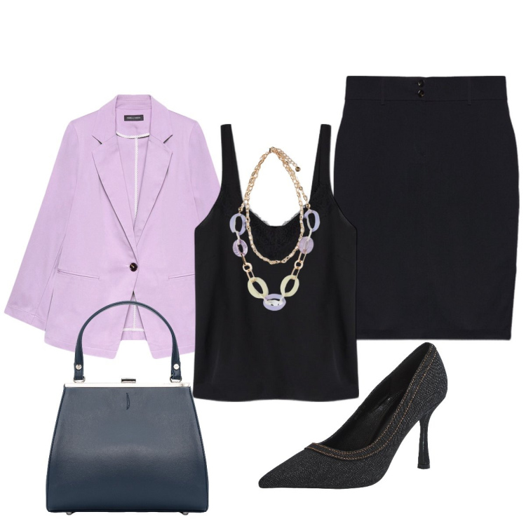 Outfit donna - Invitata all’inaugurazione. Stile Chic per Cerimonia. Abbinamento con décolleté, clutch, blazer, top, ciondoli, gonne.