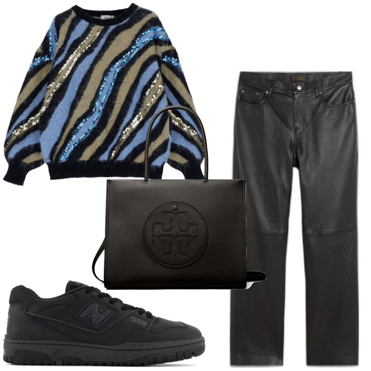 Outfit donna - Total look #1950993. Stile Basic per Tutti i giorni. Abbinamento con pantaloni, maglieria, sneakers, shopping bag.