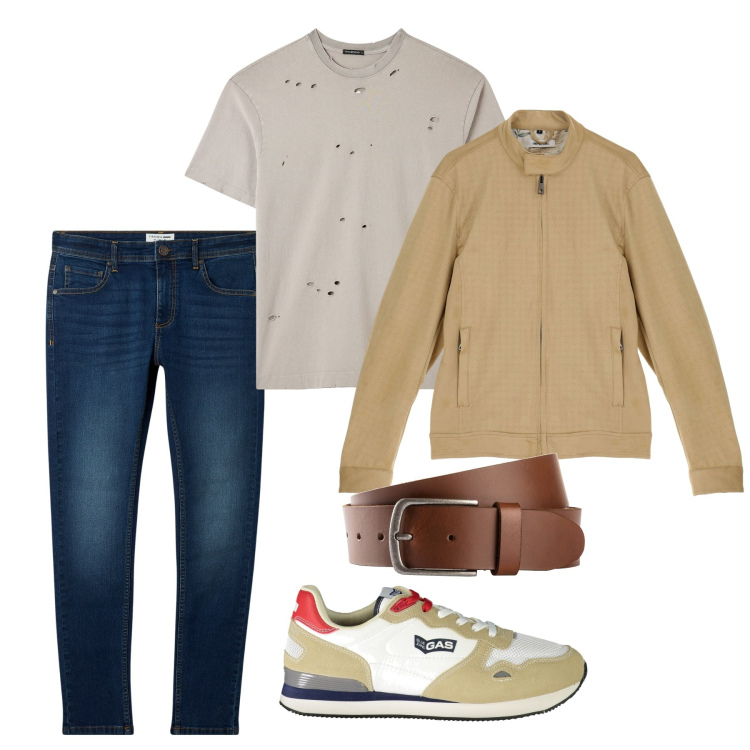 Outfit uomo - Sabato casual. Stile Casual per Tutti i giorni. Abbinamento con cinture, t-shirt, jeans skinny, giacche, sneakers.