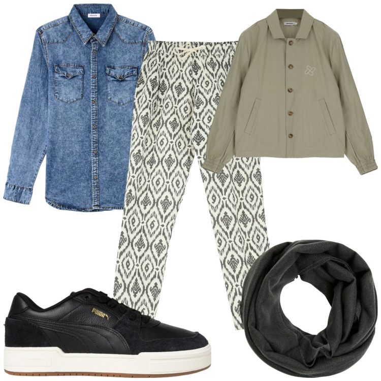 Outfit uomo - Quando l\'aperitivo è trendy. Stile Trendy per Tutti i giorni. Abbinamento con sciarpe, camicie, giacche, pantaloni, sneakers.