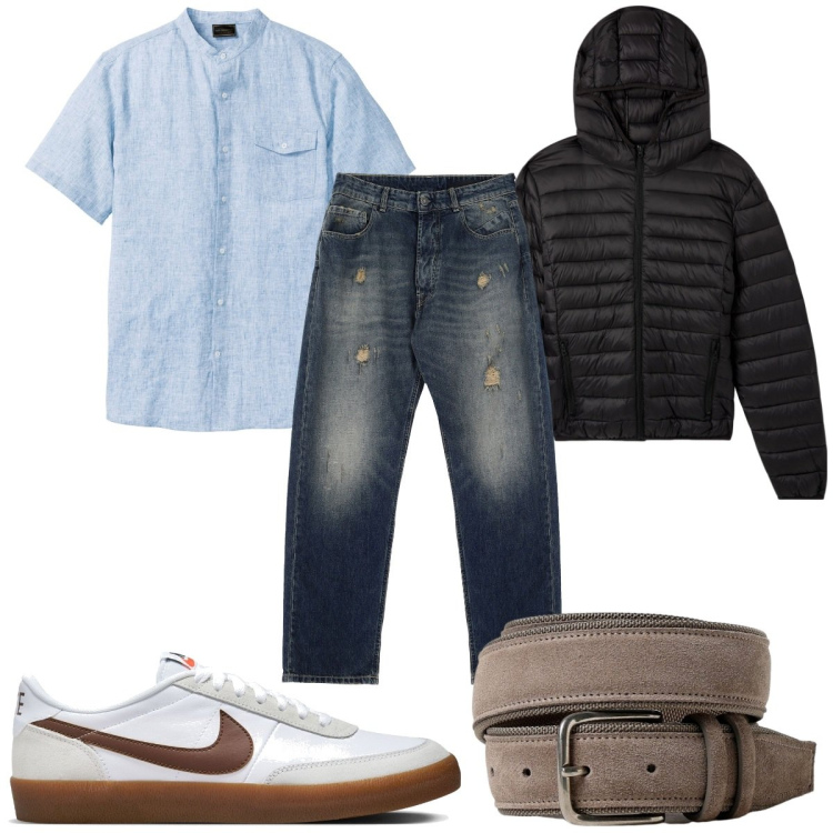 Outfit uomo - Total look #1951253. Stile Trendy per Tutti i giorni. Abbinamento con camicie a manica corta, giacche, jeans strappati, cinture, sneakers.