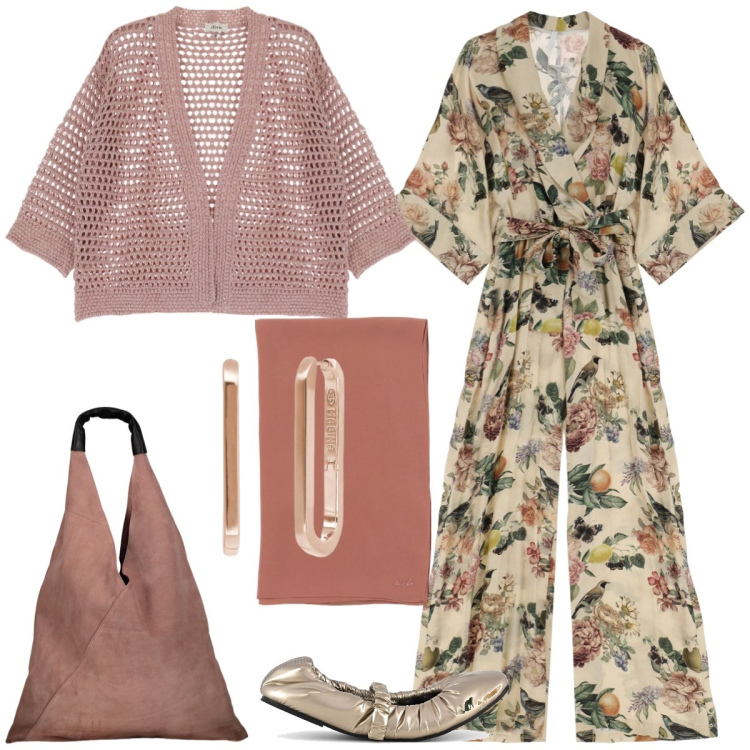 Outfit donna - Total look #1951259. Stile Casual chic per Tutti i giorni. Abbinamento con orecchini, tute, cardigans, ballerine, borse a spalla, sciarpe.