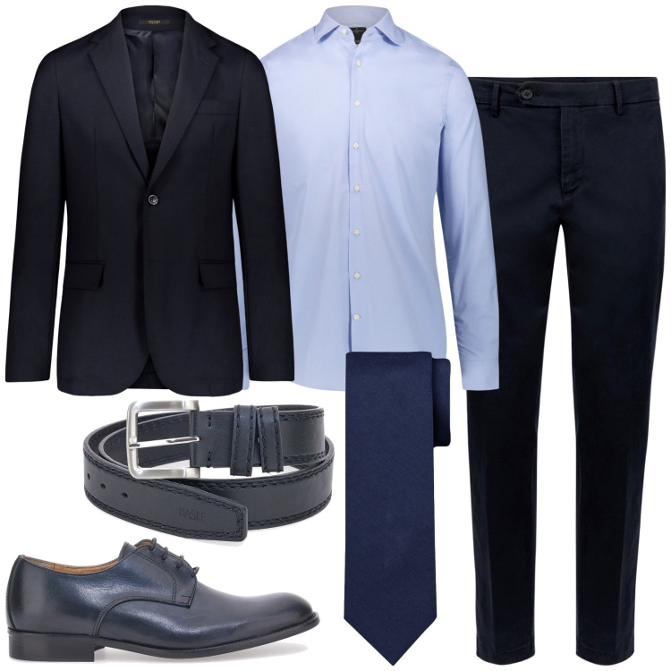 Outfit uomo - Total look #1951260. Stile Business/Elegante per Ufficio. Abbinamento con pantaloni chino, camicie, giacche, scarpe stringate, cravatte, cinture.