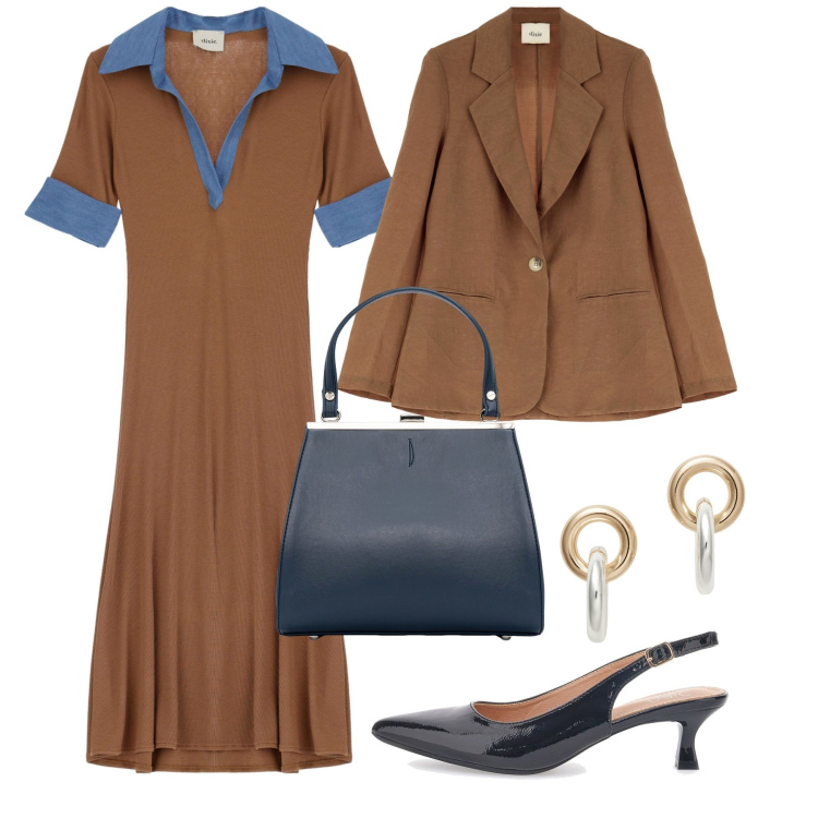 Outfit donna - Business woman. Stile Bon Ton per Ufficio. Abbinamento con vestiti midi/longuette, blazer, orecchini, clutch, décolleté.