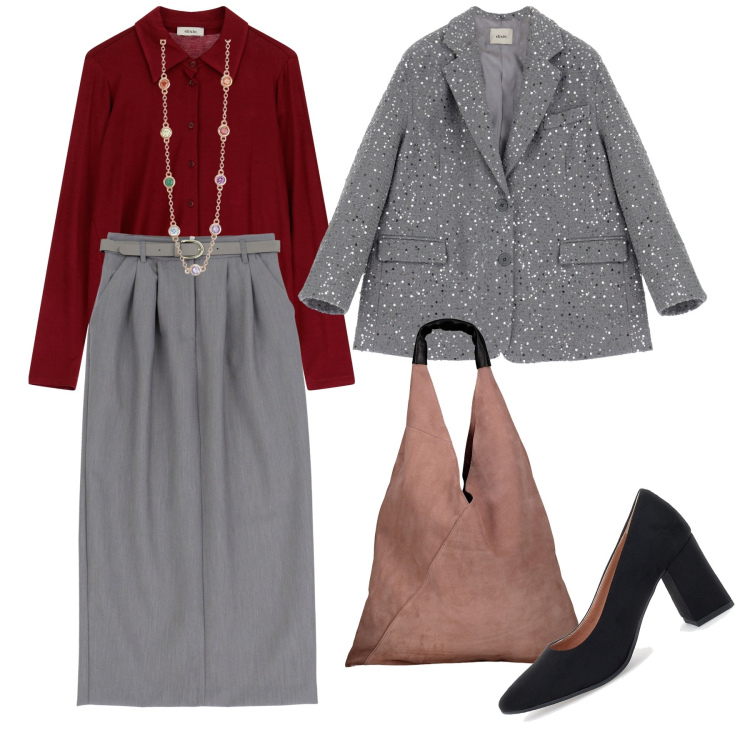 Outfit donna - Business woman con stile. Stile Bon Ton per Ufficio. Abbinamento con collane, gonne lunghe, blazer, camicie, décolleté, borse a spalla.