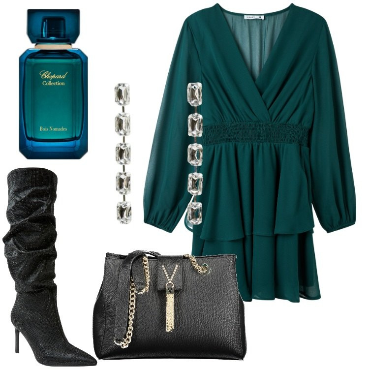 Outfit donna - I colori dell\'autunno Donna Curvy. Stile Sexy per Serata fuori. Abbinamento con profumi, vestiti, stivali, orecchini, borse a spalla.