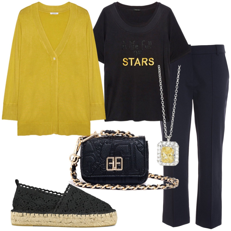 Outfit donna - Total look #1951541. Stile Casual per Tutti i giorni. Abbinamento con collane, pantaloni, marsupi, espadrillas, t-shirt, cardigans.