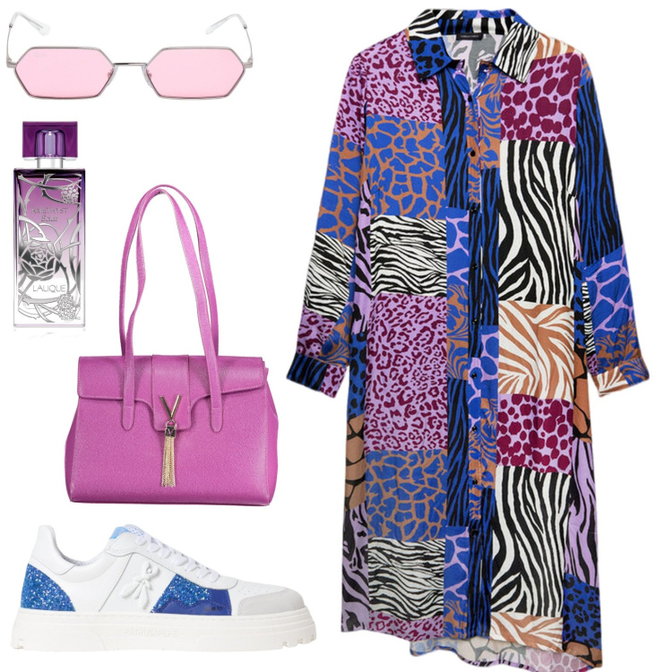 Outfit donna - Total look #1951586. Stile Casual per Tutti i giorni. Abbinamento con profumi, sneakers, borse a spalla, occhiali da sole, vestiti chemisier.