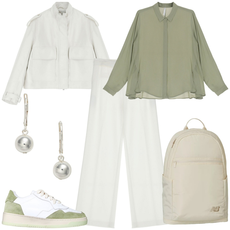 Outfit donna - Imperial back to office. Stile Trendy per Ufficio. Abbinamento con zaini, sneakers, blazer, camicie, pantaloni, orecchini.