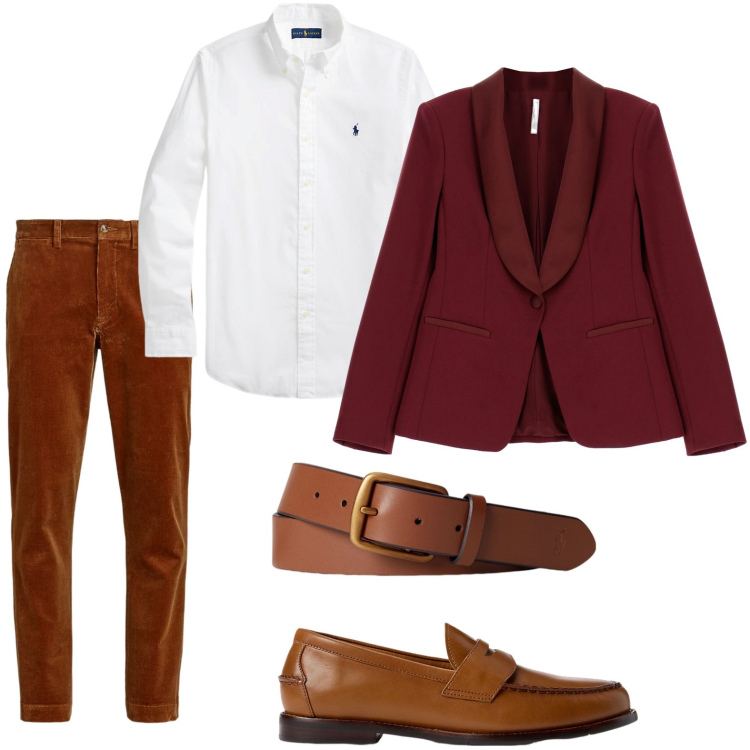 Outfit uomo - Fascinoso in bordeaux. Stile Trendy per Cerimonia. Abbinamento con giacche, scarpe stringate, cinture, pantaloni, camicie.