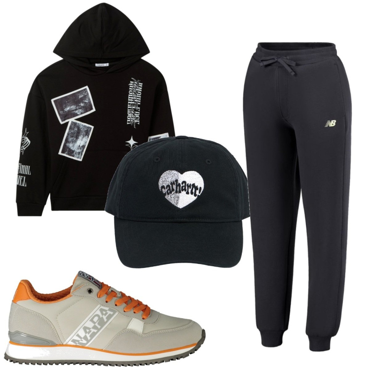 Outfit uomo - Total look #1951662. Stile Trendy per Sport. Abbinamento con felpe con cappuccio, pantaloni, sneakers, cappelli.