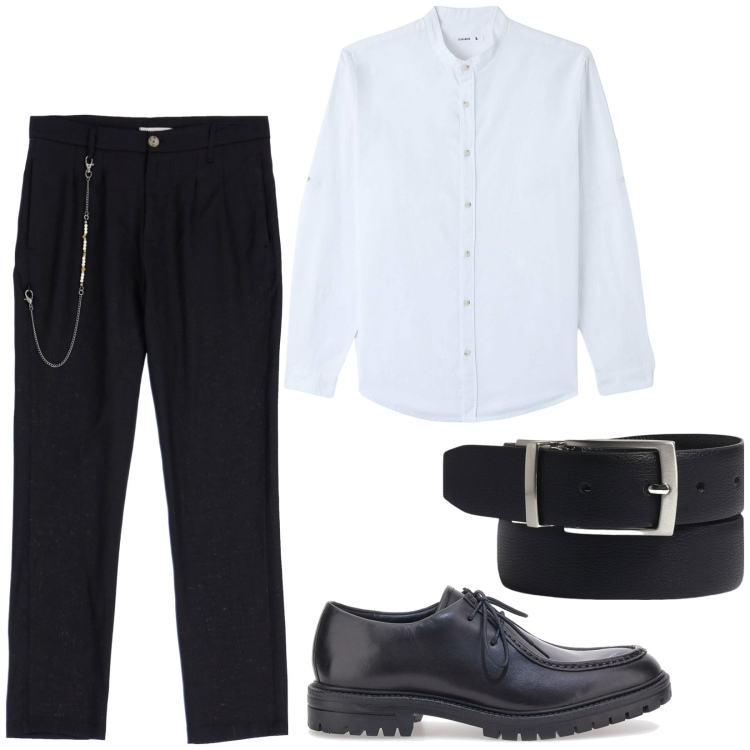Outfit uomo - Aperitivo dopo il lavoro. Stile Trendy per Tutti i giorni. Abbinamento con camicie, pantaloni, scarpe stringate, cinture.