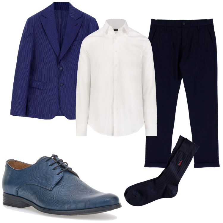 Outfit uomo - Elegante in blu. Stile Business/Elegante per Tutti i giorni. Abbinamento con giacche, pantaloni, calzini, camicie, scarpe stringate.