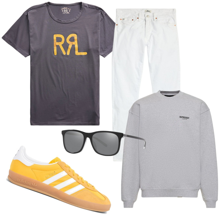 Outfit uomo - Total look #1951854. Stile Urban per Tutti i giorni. Abbinamento con t-shirt, jeans, occhiali da sole, felpe, sneakers.