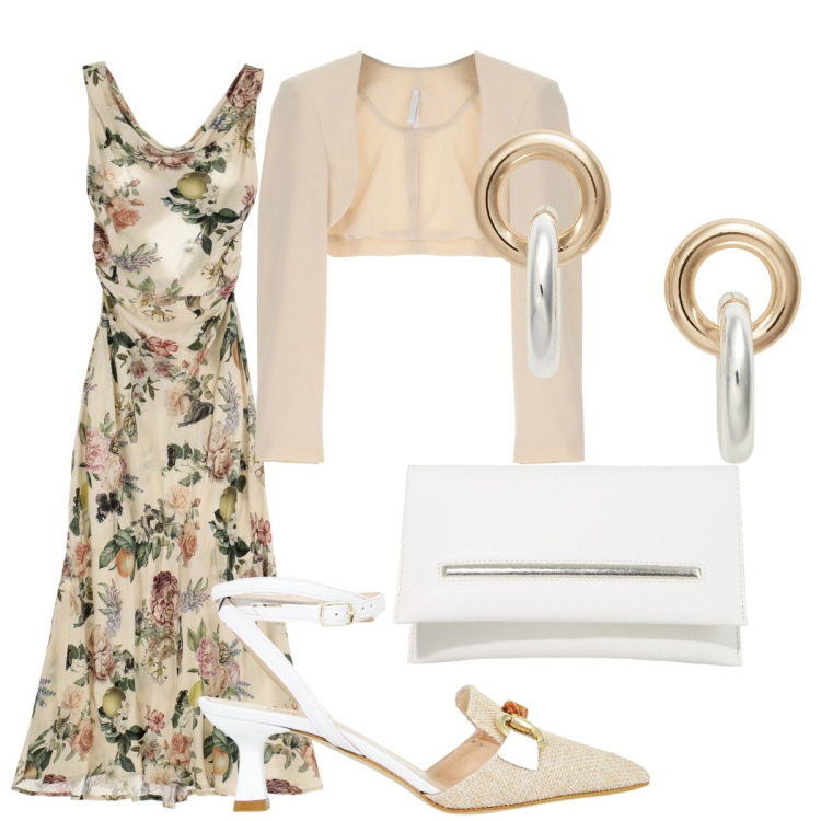 Outfit donna - Imperial -Back to office. Stile Casual chic per Ufficio. Abbinamento con vestiti lunghi, sandali col tacco, blazer, pochette, orecchini.