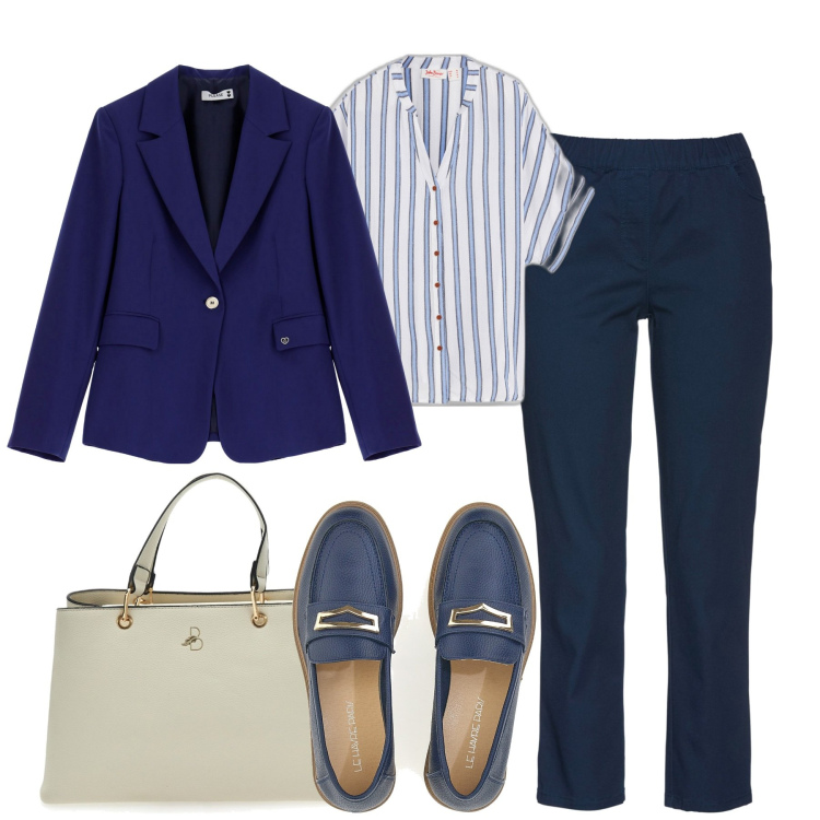 Outfit donna - In ufficio. Stile Bon Ton per Ufficio. Abbinamento con pantaloni, camicie, blazer, mocassini, borse a mano.