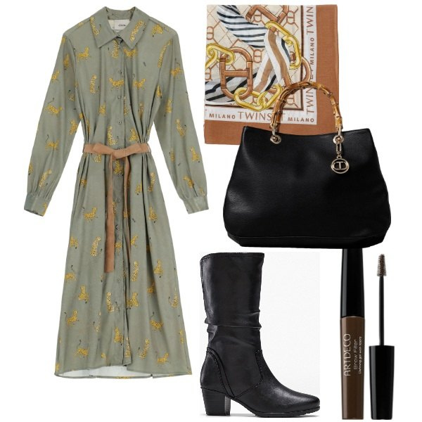 Outfit donna - Settembre back to work. Stile 70s per Ufficio. Abbinamento con stivali, mascara, vestiti midi/longuette, borse a mano, sciarpe.