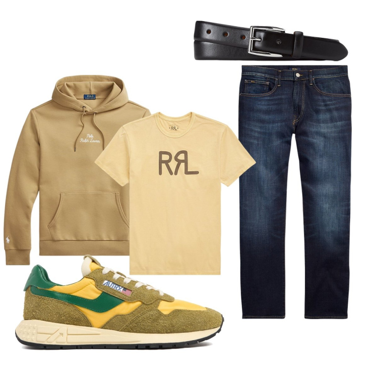 Outfit uomo - Tono su tono. Stile Casual per Tutti i giorni. Abbinamento con jeans dritti, cinture, t-shirt, felpe con cappuccio, sneakers.