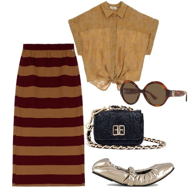 Outfit donna - Ballerine morbide. Stile Vintage retrò per Tutti i giorni. Abbinamento con gonne longuette, marsupi, camicie a manica corta, occhiali da sole, ballerine.