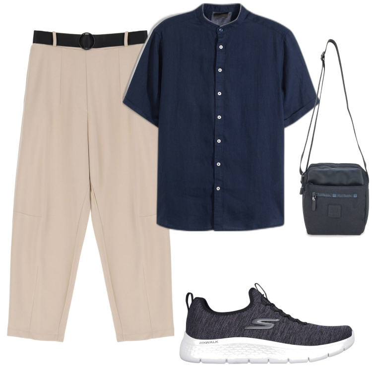 Outfit uomo - Spritz in compagnia. Stile Casual per Tutti i giorni. Abbinamento con camicie a manica corta, pantaloni, portafogli, sneakers.