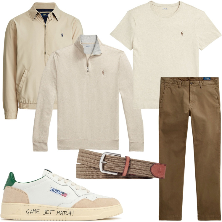 Outfit uomo - In marrone per la giornata. Stile Trendy per Tutti i giorni. Abbinamento con cinture, t-shirt, giacche, pantaloni, pullovers, sneakers.