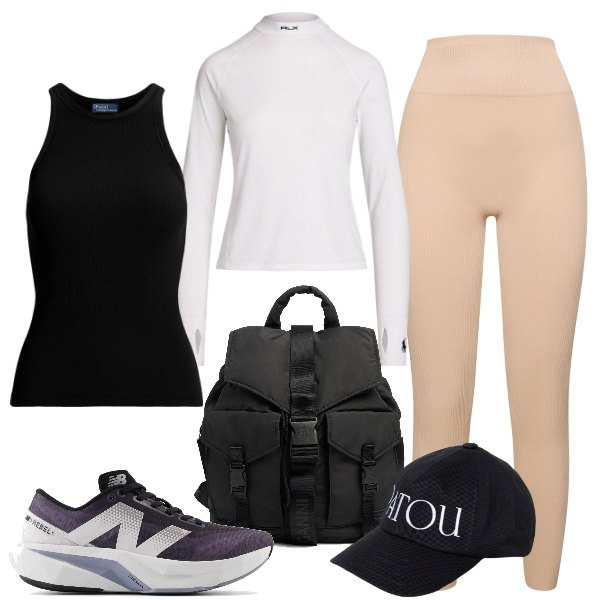 Outfit donna - Back to sport. Stile Sporty chic per Sport. Abbinamento con sneakers, canottiere, t-shirt, zaini, leggings, cappelli.