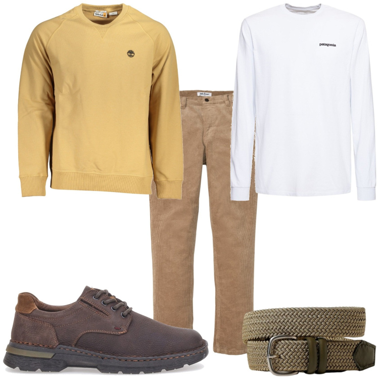 Outfit uomo - A pranzo con amici. Stile Casual per Tutti i giorni. Abbinamento con pantaloni, scarpe stringate, felpe, cinture, t-shirt.