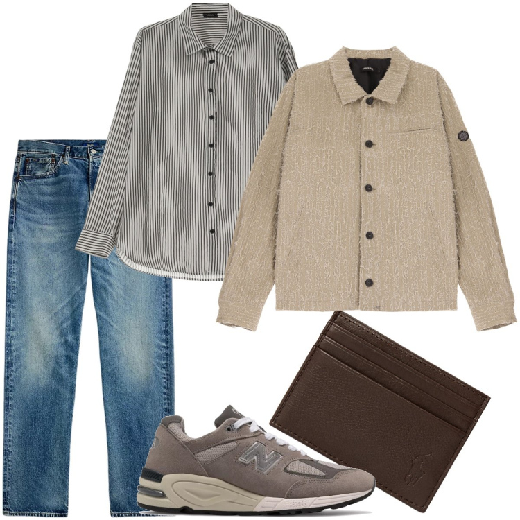Outfit uomo - A pranzo con gli amici. Stile Urban per Tutti i giorni. Abbinamento con sneakers, camicie, giacche, portafogli, jeans dritti.