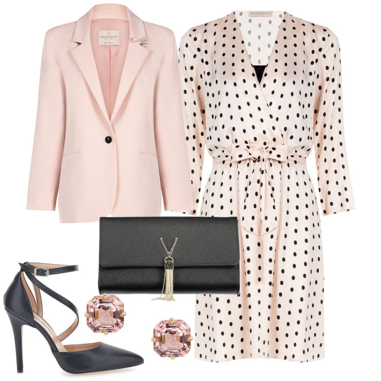 Outfit donna - Cerimonia di settembre. Stile Chic per Cerimonia. Abbinamento con vestiti corti, blazer, orecchini, décolleté, borse a mano.