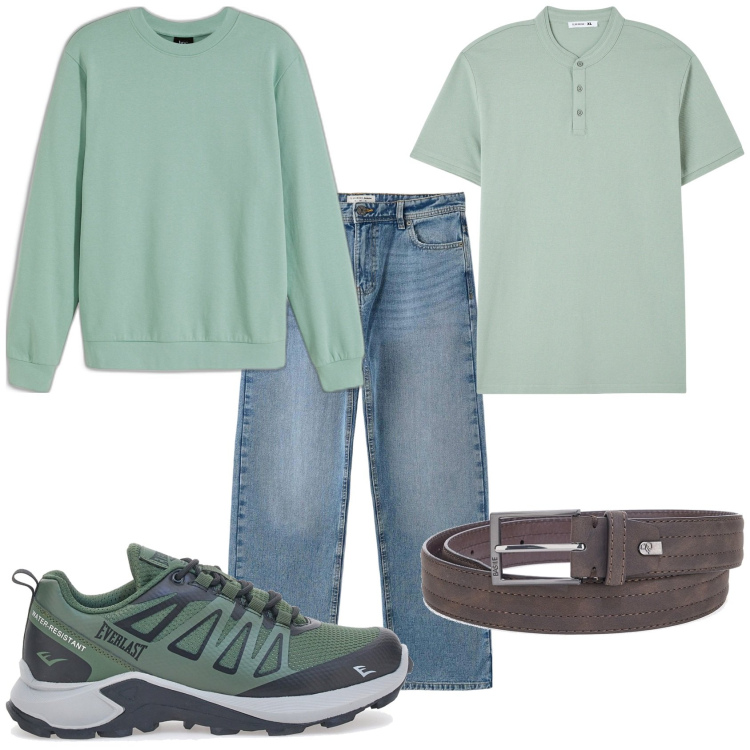 Outfit uomo - Il verde per la giornata. Stile Casual per Tutti i giorni. Abbinamento con felpe, t-shirt, jeans, sneakers, cinture.