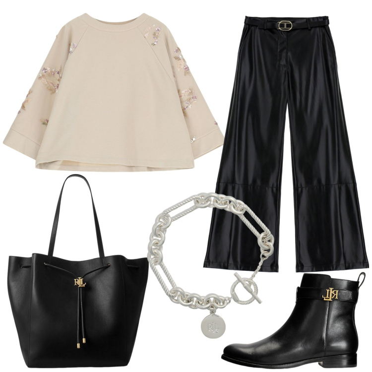 Outfit donna - Imperial back office. Stile Trendy per Ufficio. Abbinamento con felpe, pantaloni, braccialetti, stivaletti, borse tote.