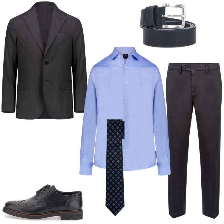 Outfit uomo - Riunione con il capo ufficio. Stile Business/Elegante per Ufficio. Abbinamento con giacche, pantaloni chino, camicie, cravatte, scarpe stringate, cinture.