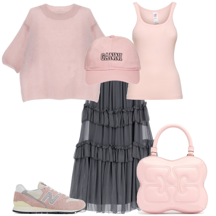 Outfit donna - Total look #1952142. Stile Romantica per Scuola/Università. Abbinamento con sneakers, gonne lunghe, pullovers, cappelli, borse a mano, canottiere.