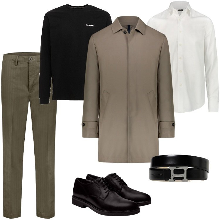 Outfit uomo - Total look #1952186. Stile Casual per Ufficio. Abbinamento con pantaloni, scarpe stringate, giacche, camicie, t-shirt, cinture.
