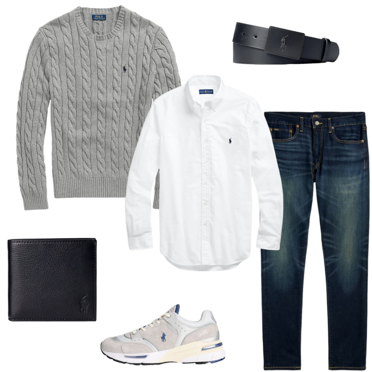 Outfit uomo - Che stile? Ralph Lauren style. Stile Casual per Tutti i giorni. Abbinamento con jeans, portafogli, cinture, maglieria, camicie, sneakers.